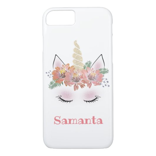 ユニコーン,ユニコーン顔,パーソナライズされた,ガーリー,フローラ Case-Mate iPhoneケース (裏面)