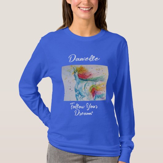 ユニコーン ユニコーン 虹 あなたの夢を追え 女の子 Tシャツ (正面)