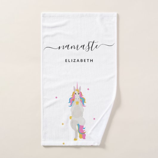 ユニコーン・ヨガのポーズかわいいおもしろいホワイトナマステ名 ハンドタオル (ハンドタオル)