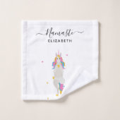 ユニコーン・ヨガのポーズかわいいおもしろいホワイトナマステ名 バスタオルセット (ウォッシュタオル)