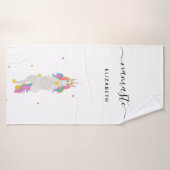 ユニコーン・ヨガのポーズかわいいおもしろいホワイトナマステ名 バスタオル (バスタオル)