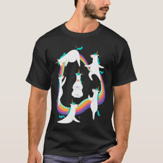 ユニコーン ヨガ サンサルテーション ポーズ レインボー ミーム Tシャツ