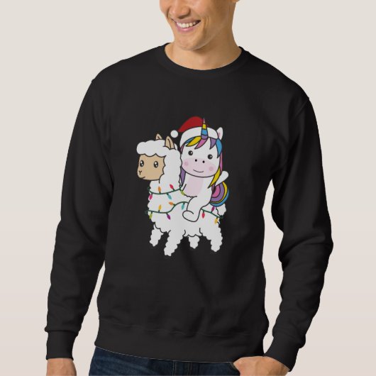ユニコーン・ラマのクリスマス雪の冬の動物 スウェットシャツ (正面)