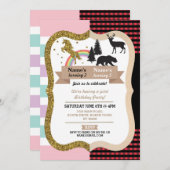 ユニコーン&ランバージャックボーイガール誕生日招待状 招待状 (正面/裏面)