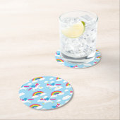 ユニコーン&レインボウズかわいい1st誕生日パーティーテーマ ラウンドペーパーコースター (インサイチュ)