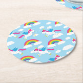 ユニコーン&レインボウズかわいい1st誕生日パーティーテーマ ラウンドペーパーコースター (アングル)