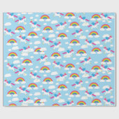 ユニコーン&レインボウズかわいい1st誕生日パーティーテーマ ラッピングペーパー (フラット)