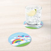 ユニコーン&レインボウズ子供の誕生日パーティーかわいい ラウンドペーパーコースター (インサイチュ)
