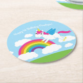 ユニコーン&レインボウズ子供の誕生日パーティーかわいい ラウンドペーパーコースター (アングル)