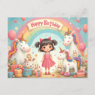 ユニコーン&レインボーと女の子誕生日 シーズンポストカード