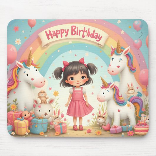 ユニコーン&レインボーと女の子誕生日 マウスパッド (正面)