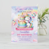 ユニコーン&レインボーズお誕生日ケーキファースト誕生日 招待状 (スタンド正面)