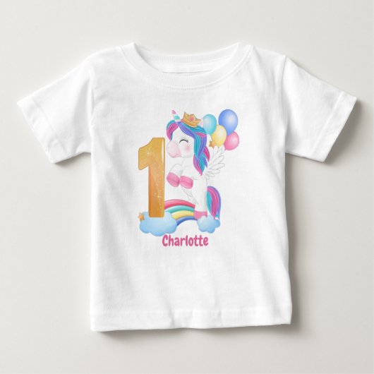 ユニコーン·レインボー1歳の誕生日 ベビーTシャツ (正面)