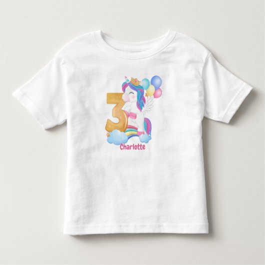 ユニコーン·レインボー3歳誕生日 トドラーTシャツ (正面)
