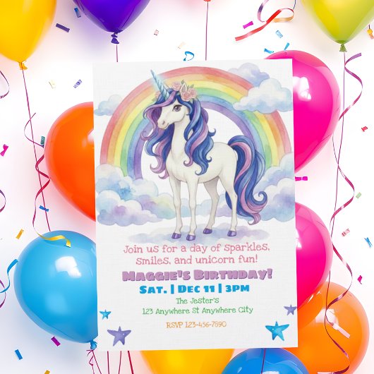 ユニコーン レインボー おもしろ 水彩 誕生日 招待状