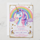 ユニコーン レインボー ガールの誕生日パーティー デジタル招待状 招待状 (正面)