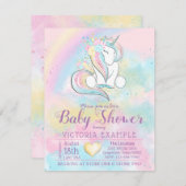 ユニコーン レインボー ガール ベビーシャワー 招待状 (正面/裏面)