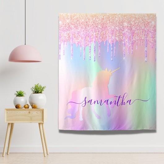 ユニコーン・レインボー・グリッターが写真の背景を流す タペストリー