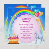 ユニコーン·レインボー&ケーキキュート誕生日パーティー招待状 招待状 (正面/裏面)