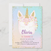ユニコーン レインボー ケーキ 誕生日 招待状 (正面)