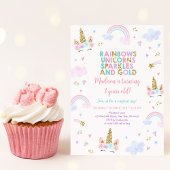 ユニコーン レインボー スパークル ゴールド 誕生日 招待状