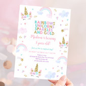ユニコーン レインボー スパークル ゴールド 誕生日 招待状