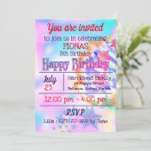 ユニコーン レインボー スパークル パステル マジック バースデー 招待状 (スタンド正面)