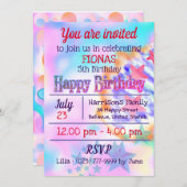 ユニコーン レインボー スパークル パステル マジック バースデー 招待状 (正面/裏面)