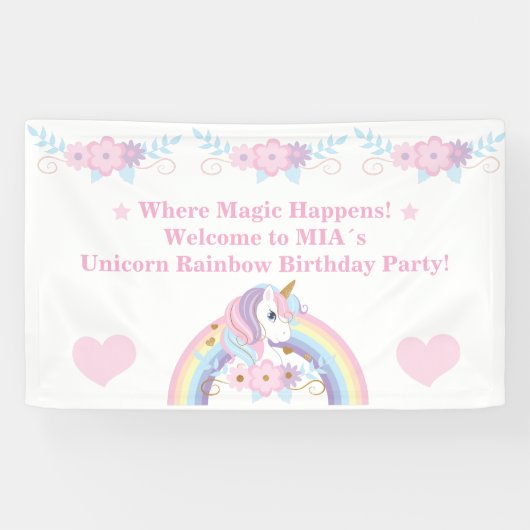 ユニコーン+レインボー+バースデーバナー WhereMagic Happens 横断幕 (横)