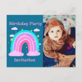 ユニコーン レインボー フォト 子供の誕生日 招待状 (正面)