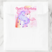 ユニコーン レインボー フラミンゴ 女の子の1歳の誕生日 スクエアシール (バッグ)