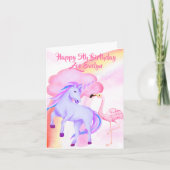ユニコーン レインボー フラミンゴ 女子 5歳の誕生日カード カード (正面)