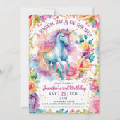 ユニコーン レインボー フラワーブーム | 2歳の誕生日 招待状 (正面)