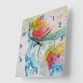 ユニコーン・レインボー・マジカル・ガールズ・チルドレンズ・ルーム・クロック スクエア壁時計 (傾斜)