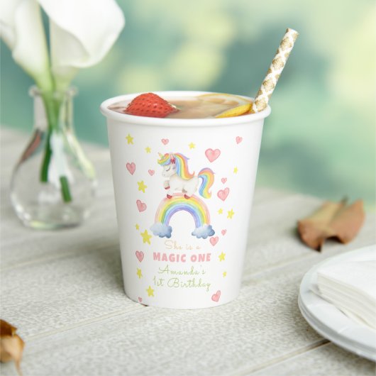 ユニコーン レインボー マジック ファースト バースデー 紙コップ (インサイチュ)