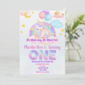 ユニコーン レインボー 初誕生日パーティー招待状 招待状 (スタンド正面)