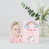 ユニコーン レインボー 子供の写真 誕生日 ありがとう ポストカード (スタンド正面)