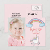 ユニコーン レインボー 子供の写真 誕生日 ありがとう ポストカード (正面/裏面)