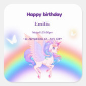 ユニコーン レインボー 誕生日 インビテーション シール (正面)