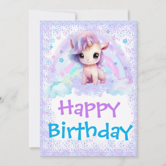 ユニコーン レインボー 誕生日 カード テンプレート (正面)