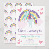 ユニコーン レインボー 誕生日 招待状 (正面/裏面)