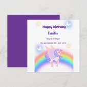 ユニコーン レインボー 誕生日 招待状 フラットカード (正面/裏面)