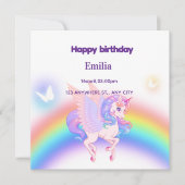 ユニコーン レインボー 誕生日 招待状 フラットカード (正面)
