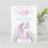 ユニコーン レインボー 誕生日 招待状 女の子 編集可能 (スタンド正面)
