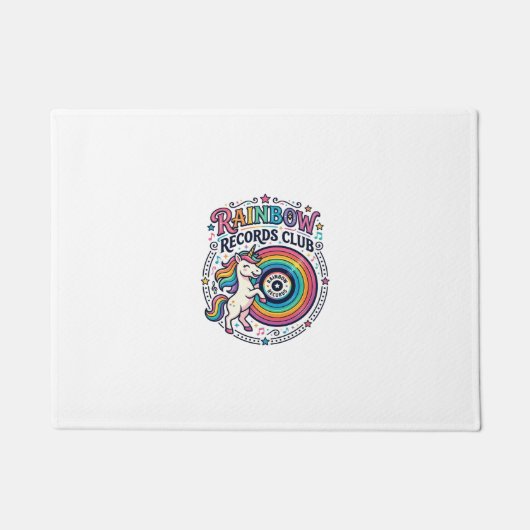 ユニコーン レコードクラブ 虹 白背景 かわいい ドアマット (正面)