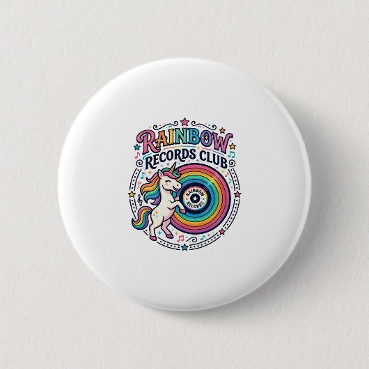 ユニコーン レコードクラブ 虹 白背景 かわいい 缶バッジ (正面)