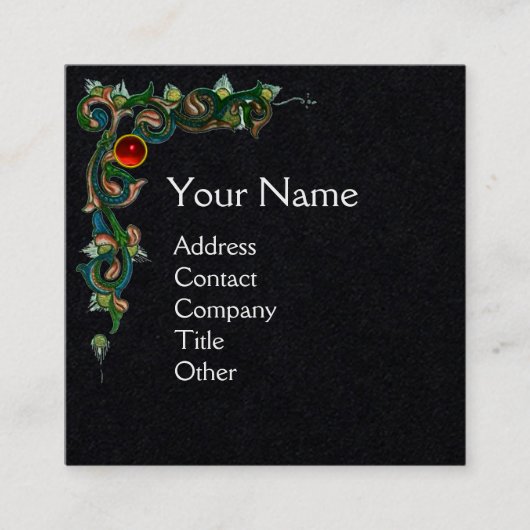 ユニコーン，レディ遊ーのオルガン，宝石モノグラムブラック スクエア名刺 (正面)