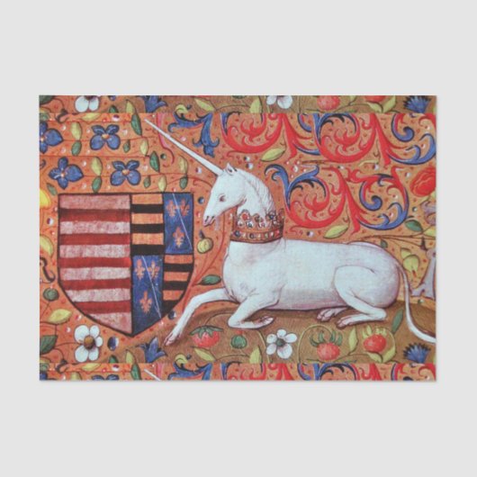 ユニコーン，中世のファンタジーの花，フローラの渦巻き 薄葉紙 (正面)