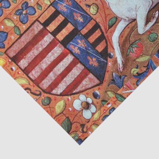 ユニコーン，中世のファンタジーの花，フローラの渦巻き 薄葉紙 (詳細)