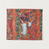 ユニコーン、中世ファンタジーの花、花のモノグラム タペストリー (正面(横))